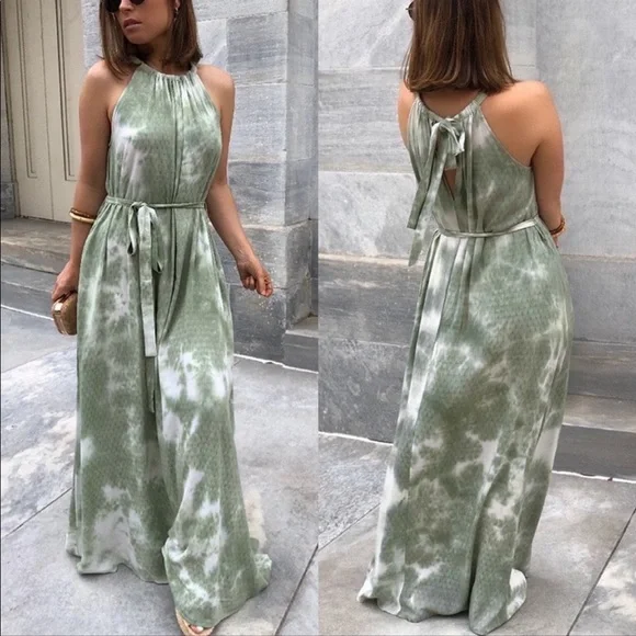 Cocoimo Tie Dye Maxi Dress fixed shoulder straps and tie belt at waist Pink - Picture 3 of 3